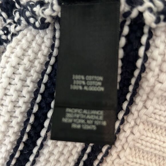 Reaction Kenneth Cole Sweater Black White Stripe Button Front Pockets 💯% Cotton - Picture 8 of 10